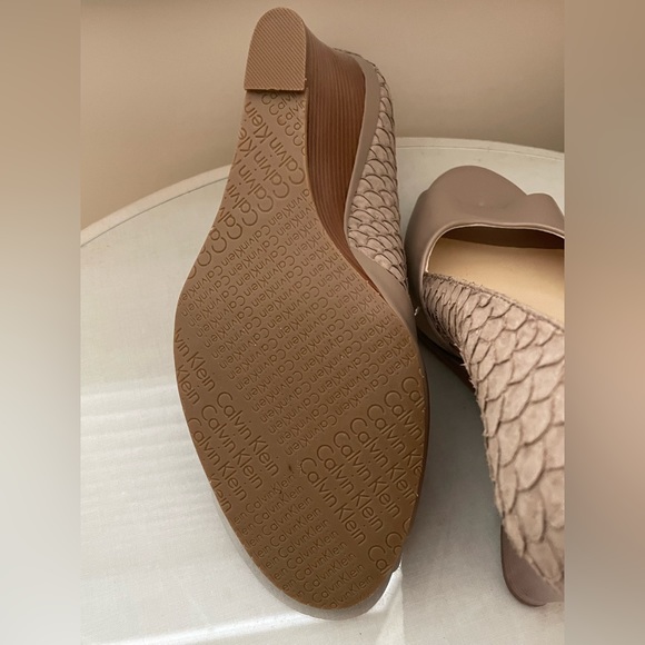 Calvin Klein Snakeskin Peep Toe Wedges - Picture 2 of 5